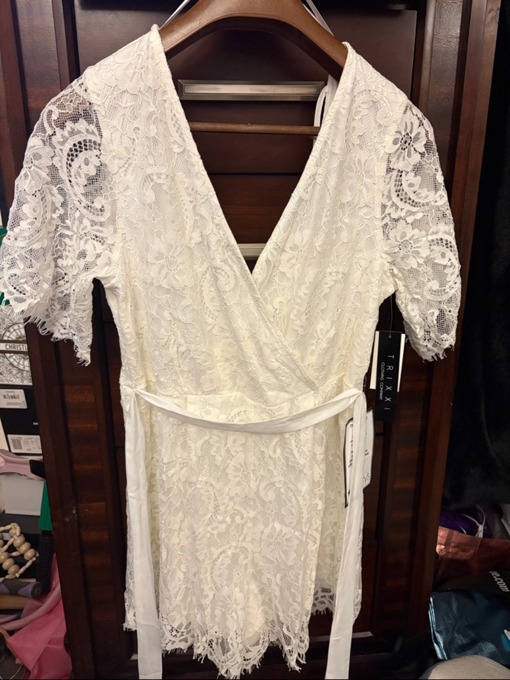 TRIXXI Cream Lace Wrap Mini Romper